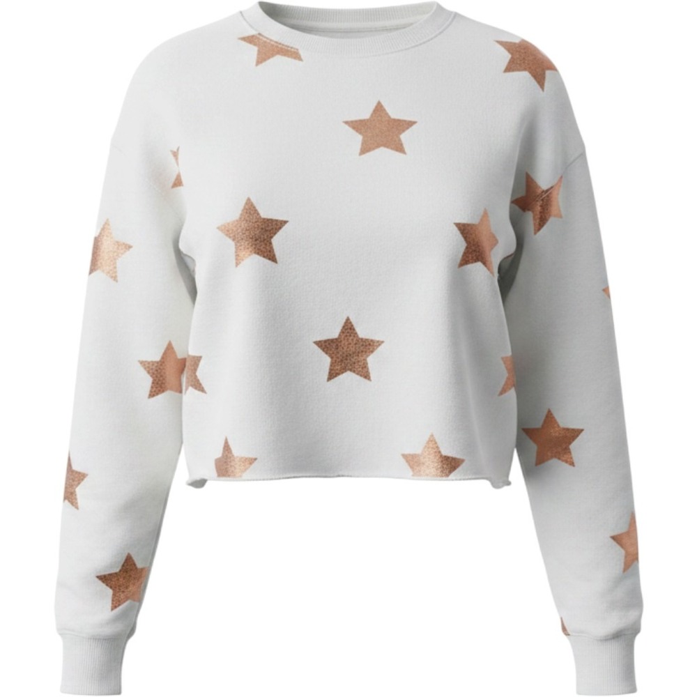 Spiritual Gangster Mazzy White Rose Gold Metallic Star Cropped Sweatshirt S